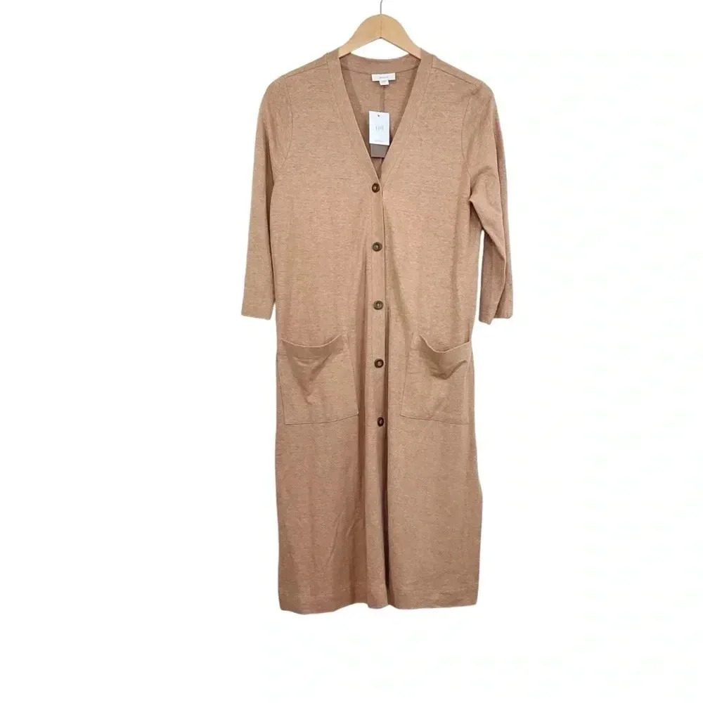 Purejill Button Front Longline Cardigan Small Tawny Patch Pockets